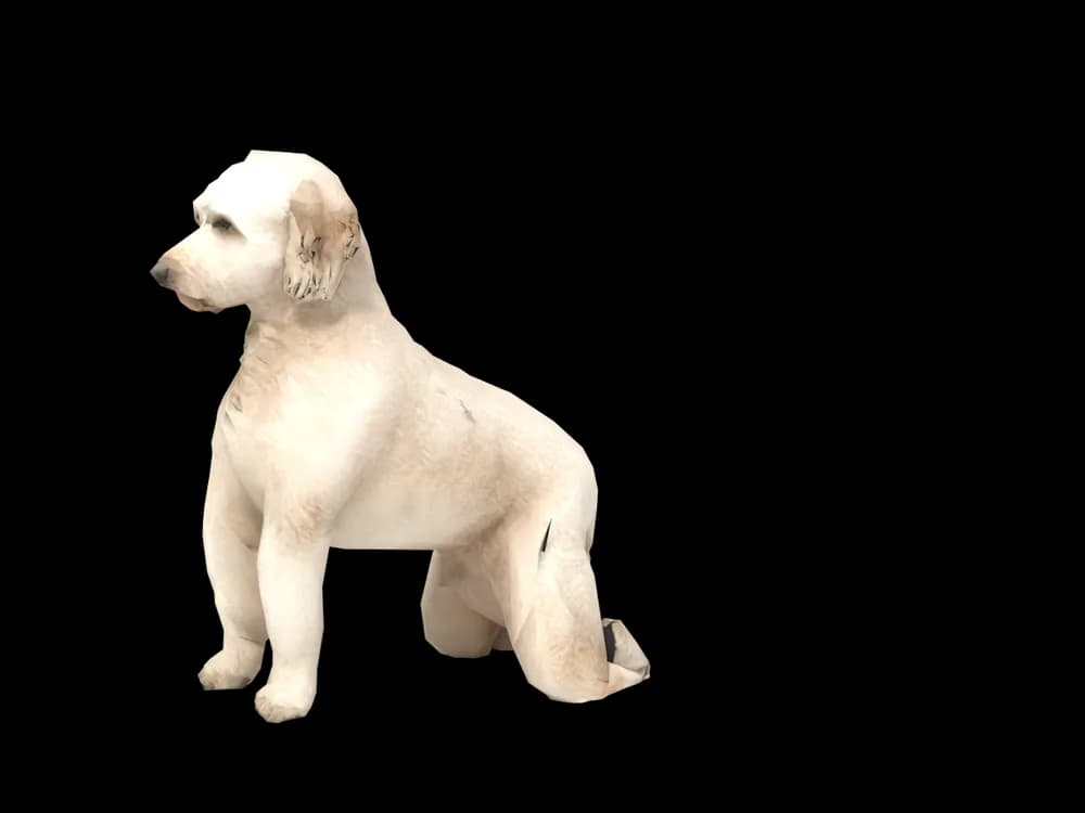 Our ready-made Goldendoodle, sitting, as a 3D desktop pet