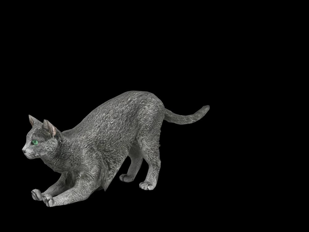 Our ready-made Russian Blue, stretching, as a 3D desktop pet