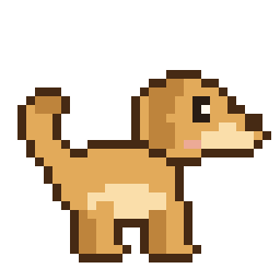 A pixel-art golden dog walking